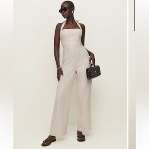 Reformation Cream Halter Linen Jumpsuit